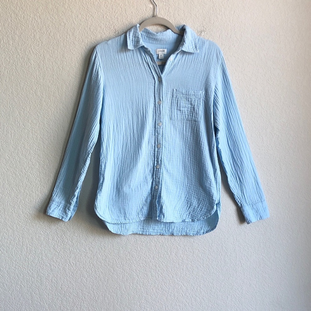 J Crew Double Gauze Button Up Shirt Light Blue Cotton BY043 Long Sleeve
